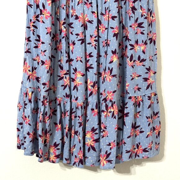 Angie Smocked Tiered Floral Dress Periwinkle Blue Ruffle Boho Tropical Festival - Picture 3 of 12